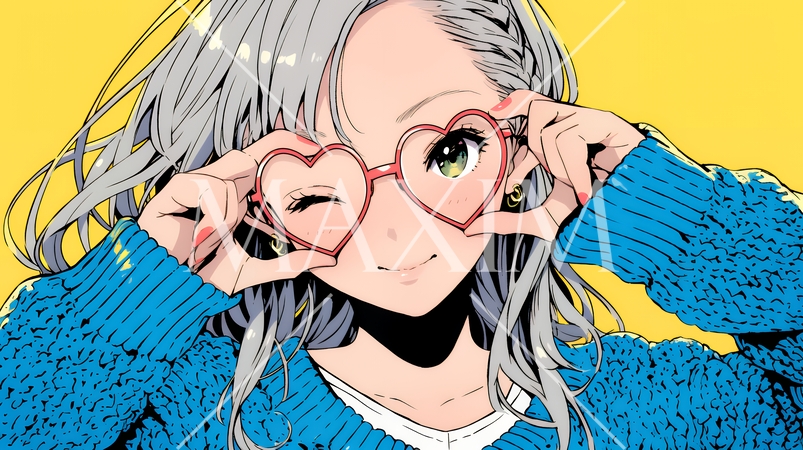 手指でハートサインを作っている若い女性