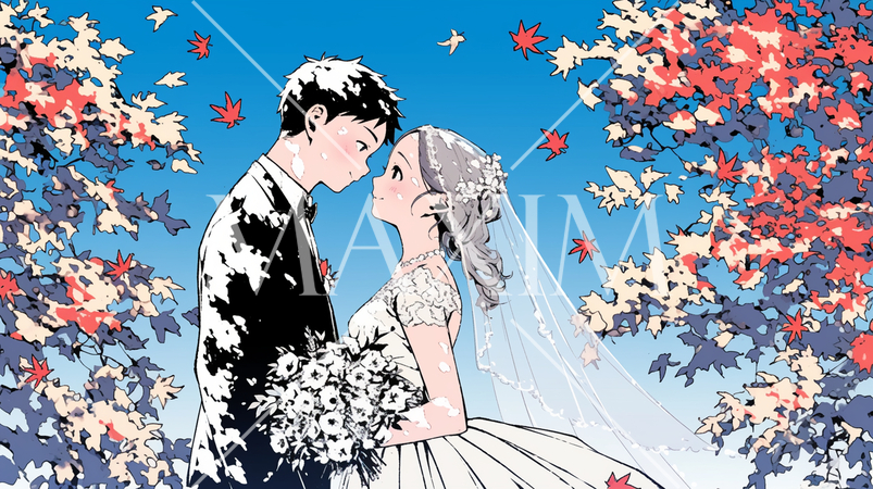 紅葉の中の結婚式