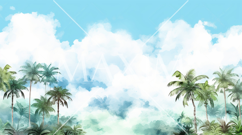 南国の空の背景イメージ-水彩画