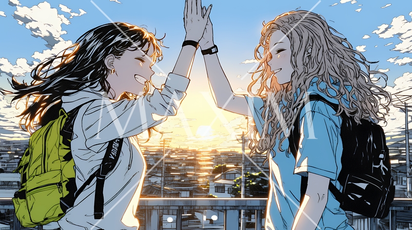 ハイタッチをしている仲の良い女友達たち