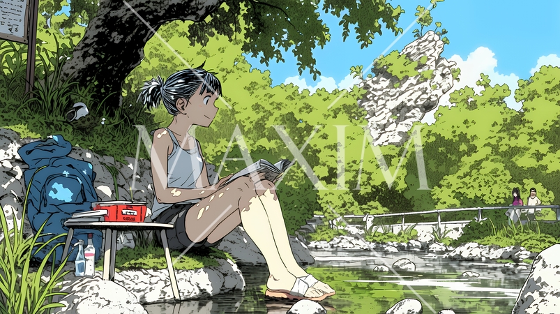 デジタルデトックス：電子機器から解放され、自然の中で読書を楽しむ女性