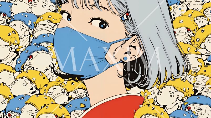 使い捨て不織布マスクをつけた若い女性