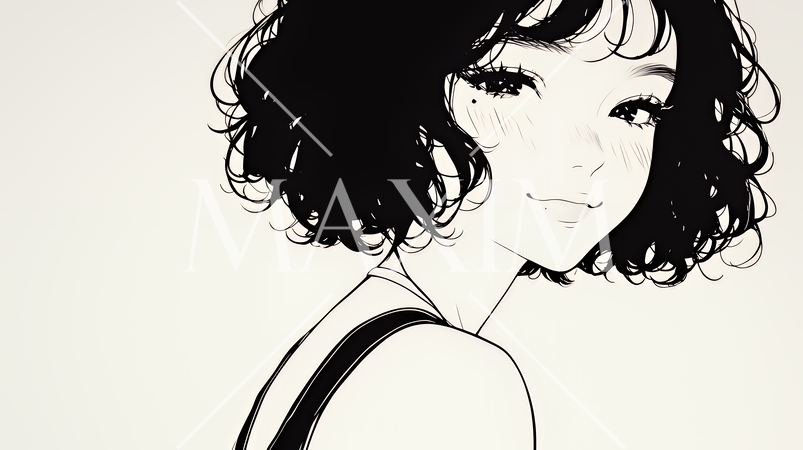 悪巧みをしている女性（シンプルな色使い）