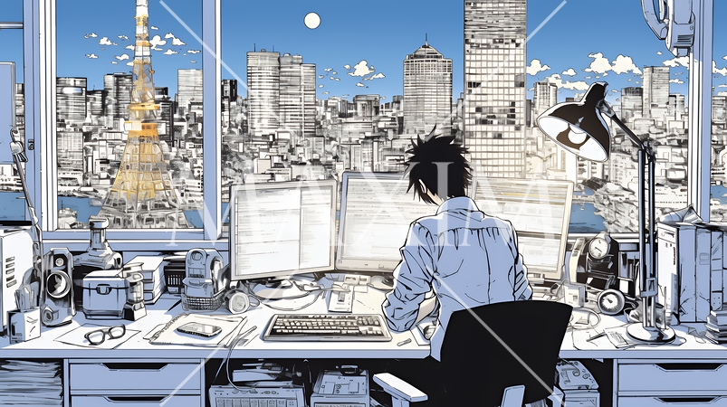 夜遅くまで残業するビジネスマン｜疲れた表情でパソコン作業をする会社員のビジネスイメージ