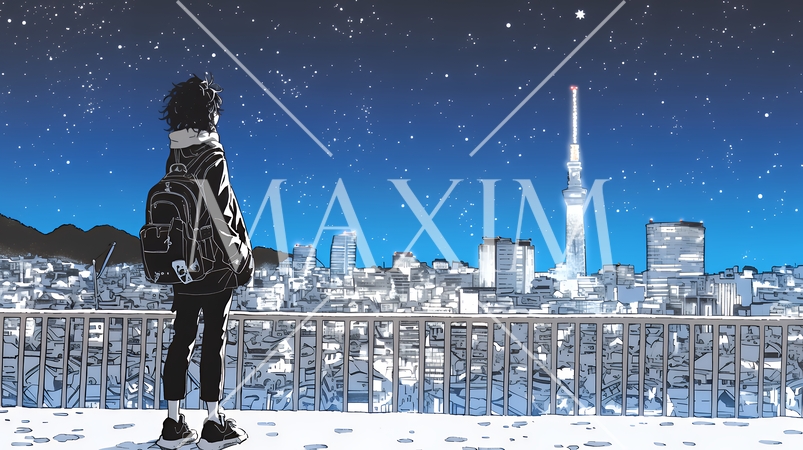 星空を眺めている若い女性