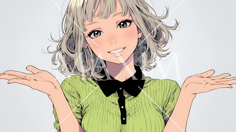 両手を広げて歓迎・驚きの仕草をしている若い女性