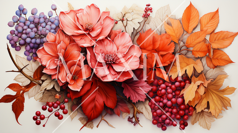 秋の紅葉した草木