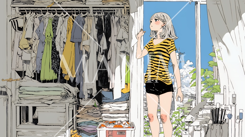 着ていく服をクローゼットから選ぶ若い女性