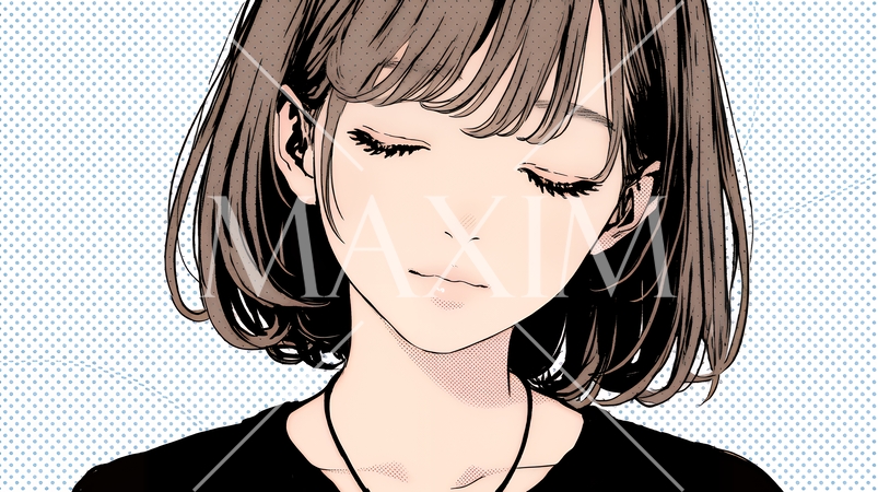 楽：リラックスした顔をしている若い女性