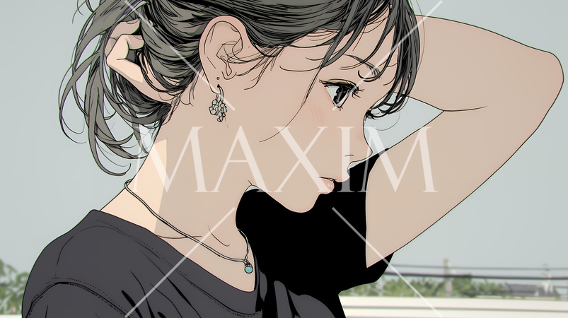 髪をかきあげている（なでている）若い女性