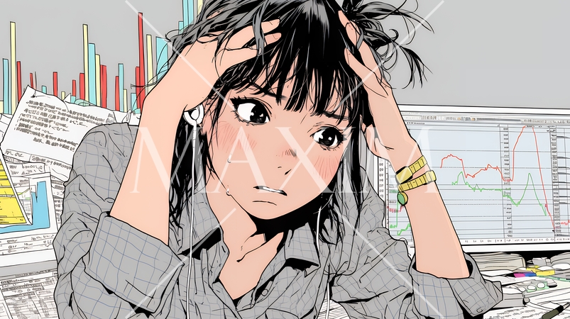 金融市場の急激な変動で頭を抱えている女性