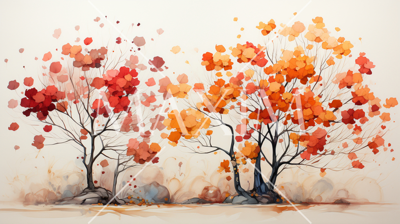 秋の紅葉した草木