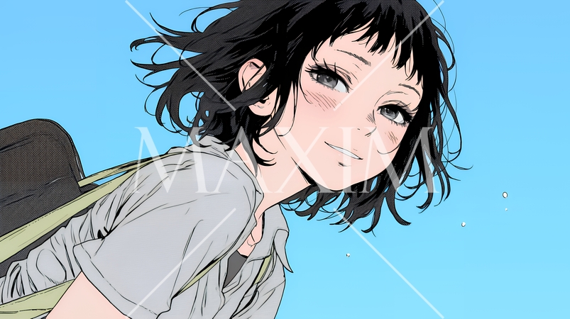 悲しげな目で微笑む（Smiling with sad eyes）若い女性