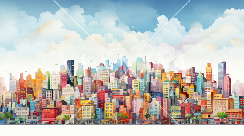カラフルなビルが建ち並ぶオフィス街