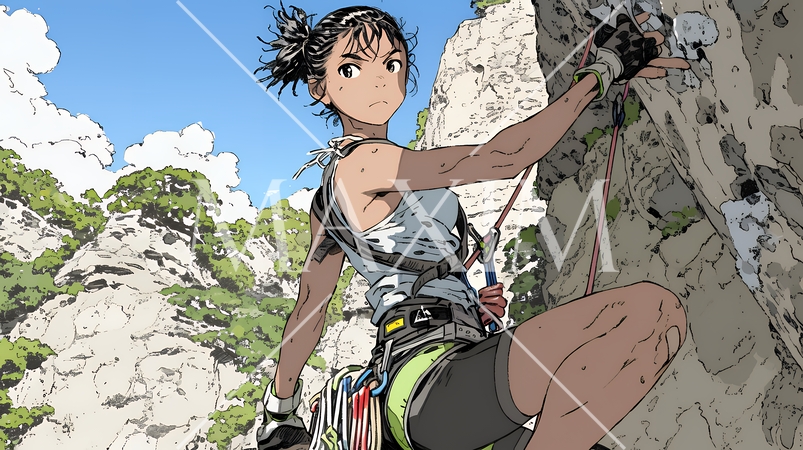 ロッククライミングをしている若い女性