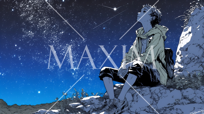 星空を眺めている若い女性