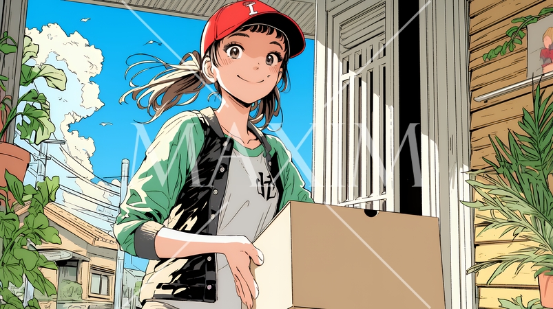 若い女性の宅配配達員（ドライバー）