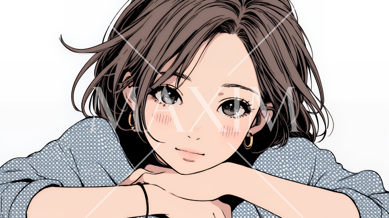 頬を赤らめて、照れ笑いする若い女性