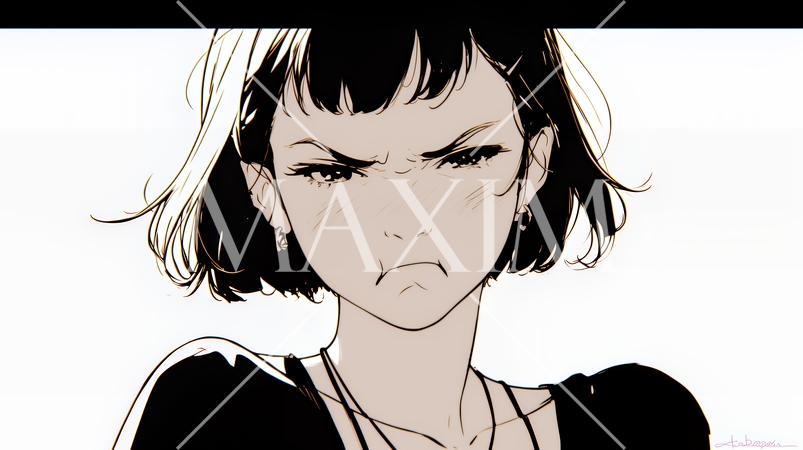 Noという表現を思いっきり顔に表しているる女性（シンプルな色使い）