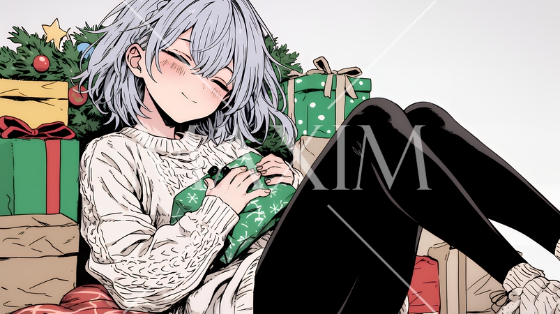 クリスマスプレゼントをたくさんもらって大喜びの若い女性