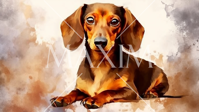 茶色毛のダックスフンドの水彩画