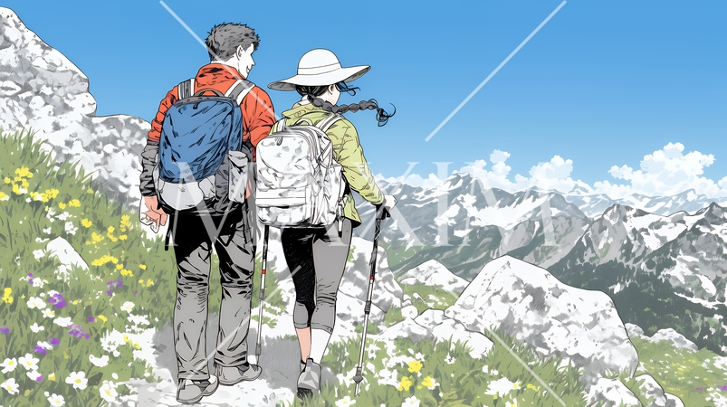 ハイキングを楽しんでいるカップル