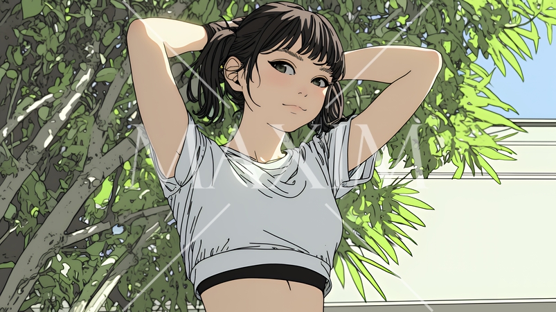 ウェストライン（腰回り）をチェックしている女性