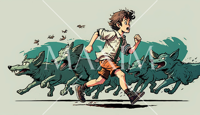 嘘から出たまこと：子供の頃に読んだイソップ物語の「狼と少年」で表現。