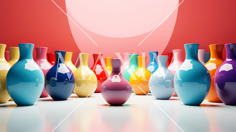 色とりどりのピカピカな陶器の整列