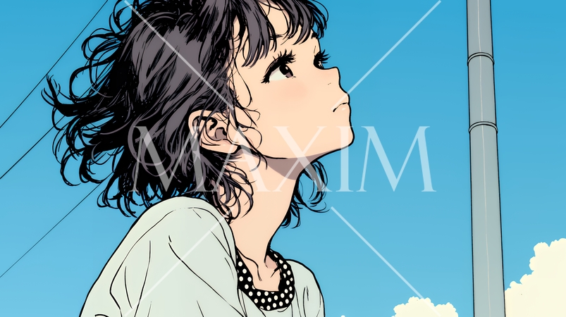 ぼんやり空を見上げている若い女性