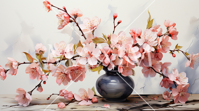 桃の花の水彩画