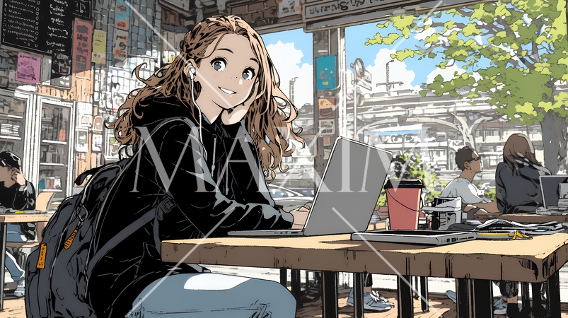 カフェでフリーランスや学生が仕事や勉強をしている