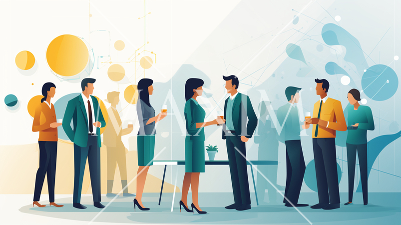 ネットワークビジネスパーソンがオフ会（リアル会合）で交流する場面。