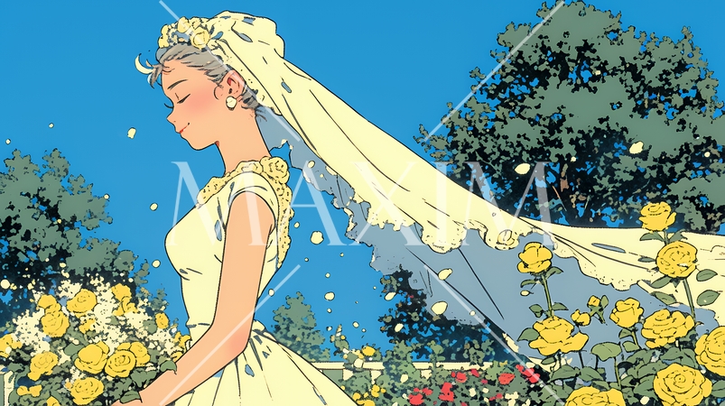 白いウェディングドレスを着ている花嫁：ジューンブライド