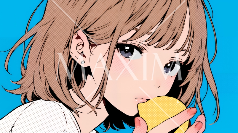 食事をしている若い女性：レモンをかじっている若い女性