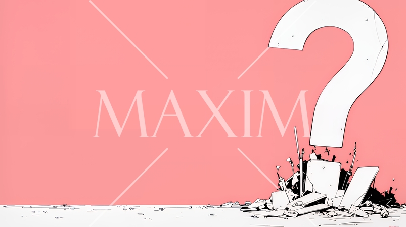 クエスチョンマークのある場面：頭の中にクエスチョンマークが生まれている（シンプルな色使い）