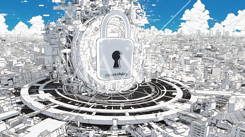 プライバシー・ポリシーやセキュリティー・ポリシーを表す堅牢な門と門番のイメージ