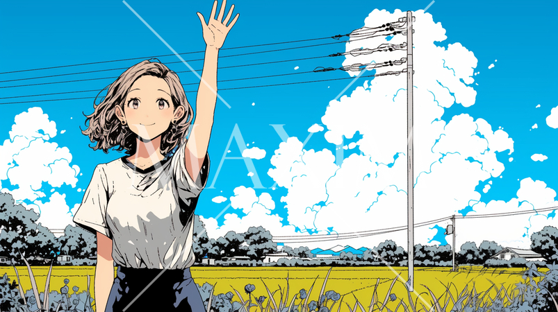 手を振って挨拶している若い女性