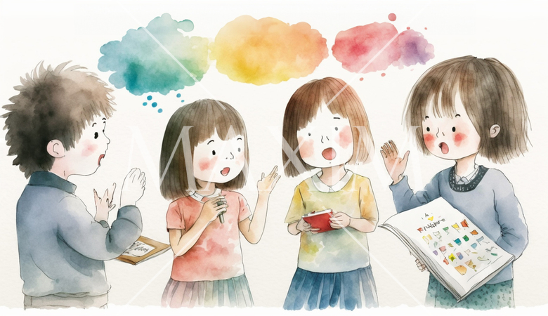 仲良くおしゃべりをしている子供達