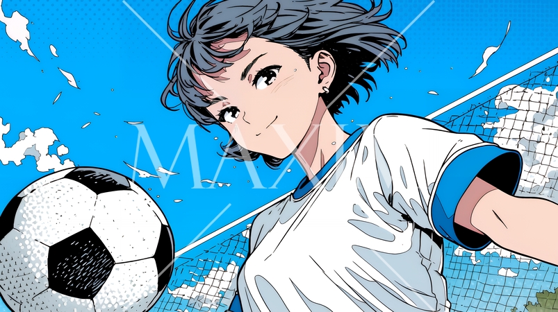 サッカーをしている若い女性