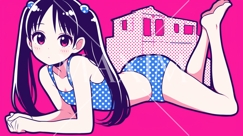 青い水着を着た女の子