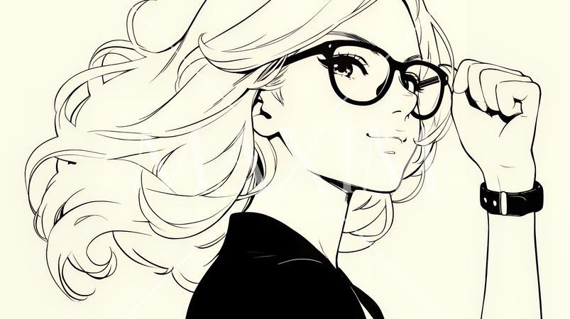 ガッツポーズ（拳を握って力強く）をしているビジネスウーマン（シンプルな色使い）