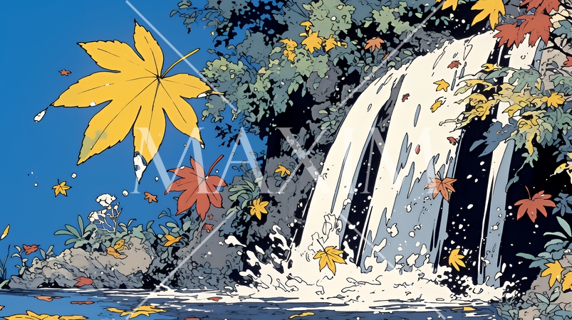 滝のある渓谷の紅葉