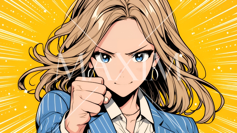 ガッツポーズ（拳を握って力強く）をしているビジネスウーマン