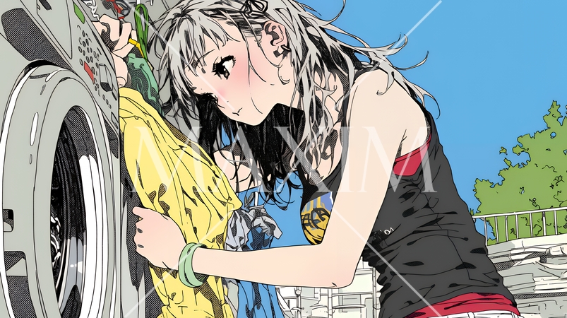 洗濯をしている若い女性