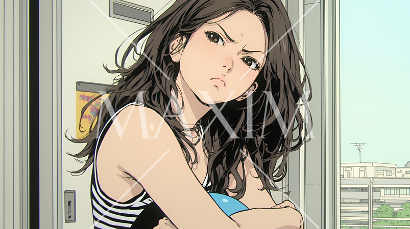 「ふん！」という表情でそっぽを向いている若い女性