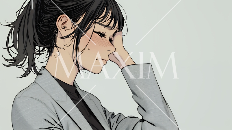 ミスやトラブルを反省して謝る若い女性｜申し訳なさそうな表情のビジネスイメージイラスト