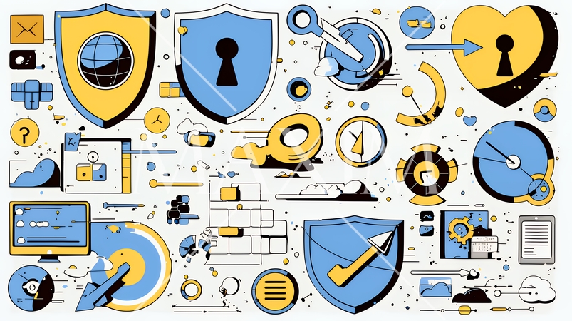 サイバーセキュリティ対策の重要性｜ロックとシールドで守る情報保護のビジネスバナー素材