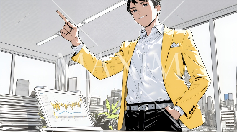 人差し指を立てて決断を下したビジネスパーソン