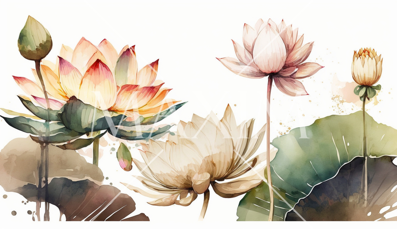 ハスの花の水彩画